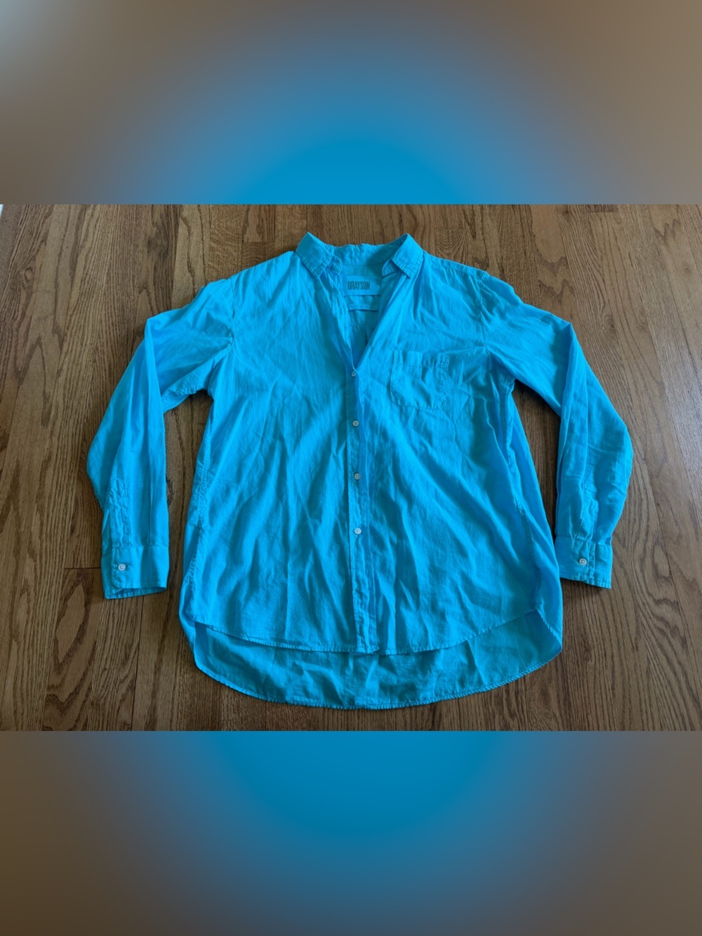 Grayson The Hero Bright Aqua Blue Cotton Oversized Button Down Shirt Size 02